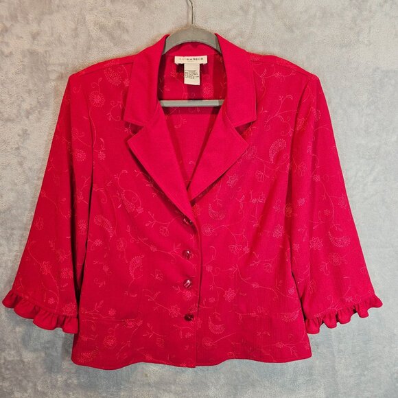 Sag Harbor Womens 16 Red Two-Piece Dress Jacket Set career Formal embroidered - Picture 10 of 16